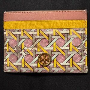 Tory Burch Pink and Yellow Woven Card Holder